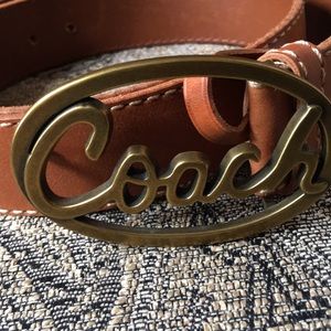 Coach Script Leather Belt Saddle Color M